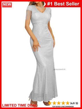 Sequin Maxi Long Evening Gown V-Neck Mermaid Formal Party Dress